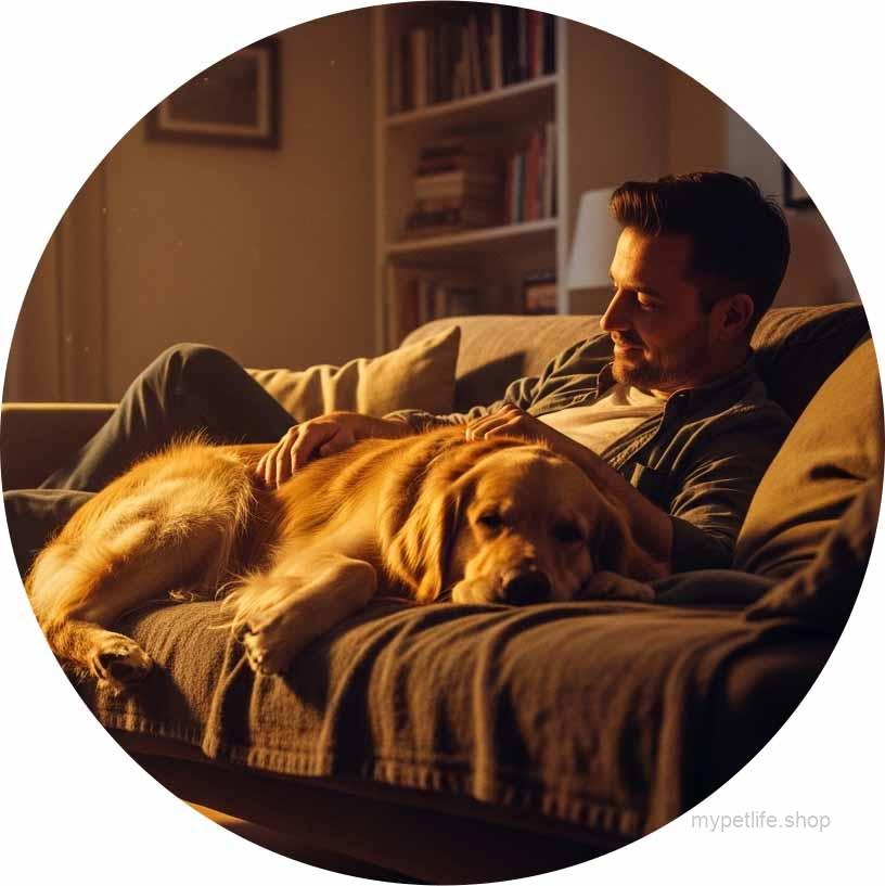 Man and pet on the furniture