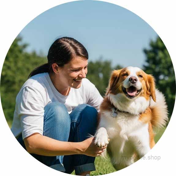 Woman and pet in the countryside