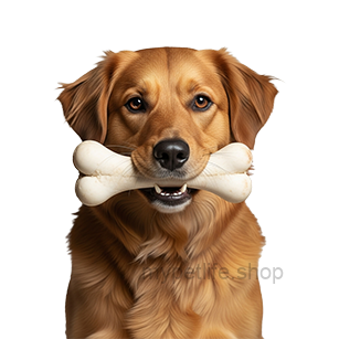 dog with bone in mouth