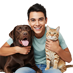 young man in the company of his pets